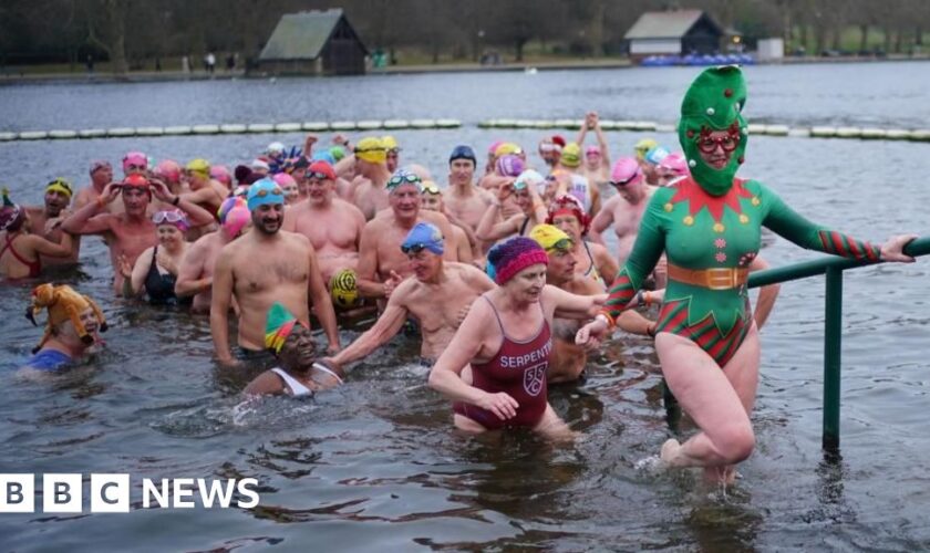 Fancy dress swimmers take Christmas Day dip