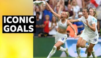 Chloe Kelly celebrates scoring England's winner in the Euro 2022 final against Germany