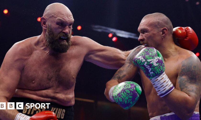 Tyson Fury looks dejected in the ring after losing his rematch to Oleksandr Usyk