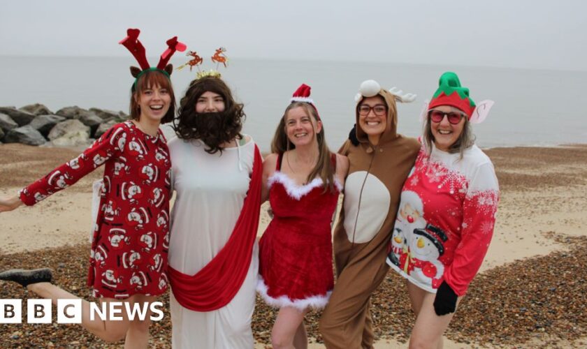 Hundreds of swimmers take Christmas Day North Sea dip