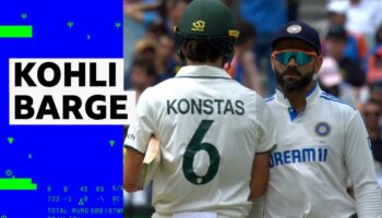 Virat Kohli & Sam Konstas barge shoulders