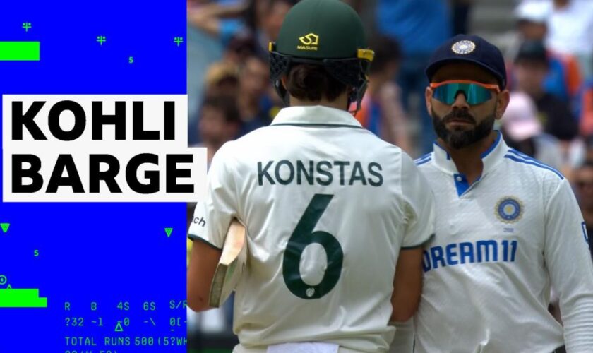 Virat Kohli & Sam Konstas barge shoulders