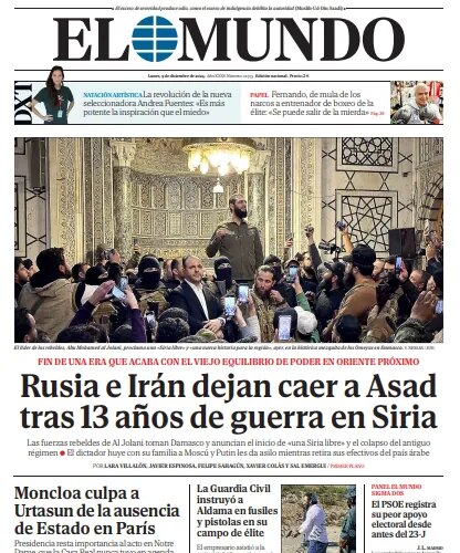 Portada de EL MUNDO del lunes 9 de diciembre de 2024