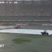 A general view of Gabba as the outfield is covered in puddles