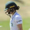 Laura Wolvaardt looks frustrated after being given out v England