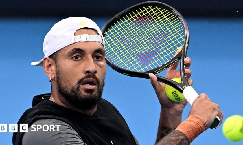 Nick Kyrgios during practice ahead of the 2025 Brisbane International