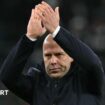 Liverpool Head Coach Arne Slot acknowledges the fans at the end of the emphatic victory at Spurs