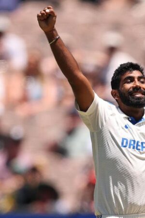 Jasprit Bumrah celebrates taking a wicket