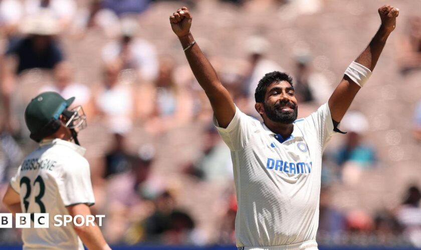 Jasprit Bumrah celebrates taking a wicket