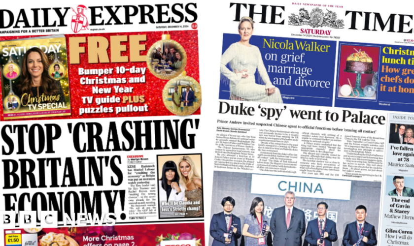 The Papers: 'Economic blow for Reeves' and prince 'invited spy to palace'