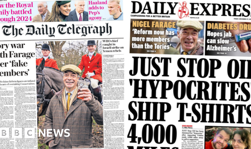 The Papers: 'Tory war with Farage' and Just Stop Oil 'hypocrites'