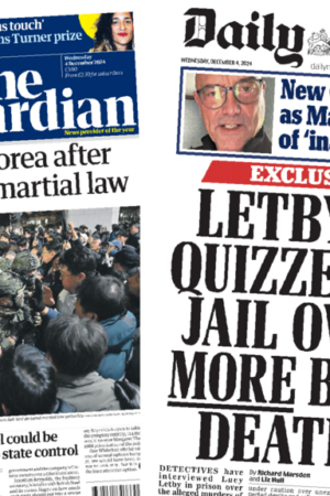 The Papers: 'Turmoil in South Korea' and 'Letby quizzed' in jail