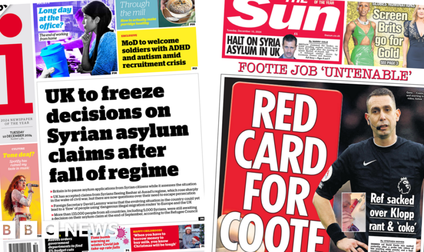 The Papers: UK to freeze Syria asylum claims and 'Red card for Coote'