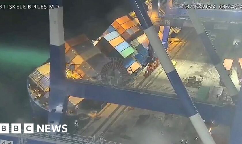 Watch: Cargo ship tips on its side in Turkey