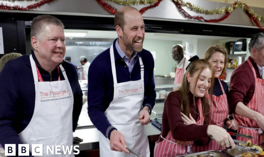 William serves Christmas lunch at shelter he visited with Diana