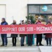 Protestors outside the Post Office Horizon IT inquiry. Pic: PA