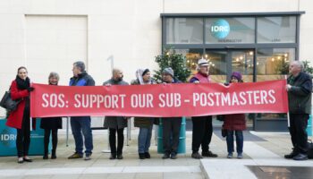 Protestors outside the Post Office Horizon IT inquiry. Pic: PA