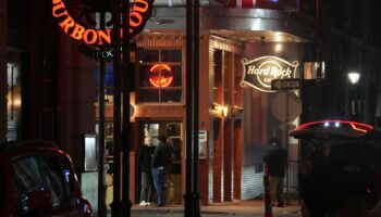 The scene after a vehicle drove into a crowd on New Orleans' Canal and Bourbon Street, Wednesday Jan. 1, 2025. (AP Photo/Gerald Herbert)