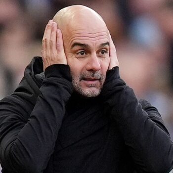 Manchester City manager Pep Guardiola reacts on the touchline during the Premier League match at Villa Park, Birmingham. Picture date: Saturday December 21, 2024.