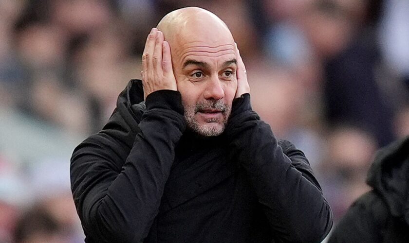 Manchester City manager Pep Guardiola reacts on the touchline during the Premier League match at Villa Park, Birmingham. Picture date: Saturday December 21, 2024.