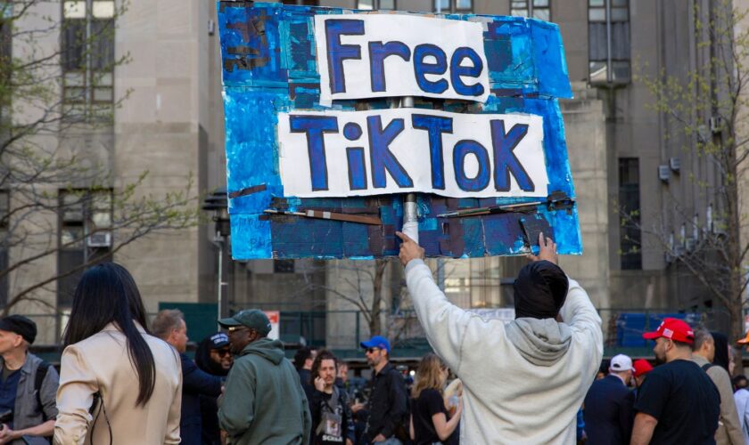 A man carries a Free TikTok sign in April 2024. File pic: AP