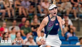 Katie Boulter clenches her fist in celebration after winning a point at the United Cup