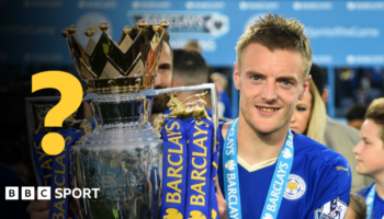 Leicester's Jamie Vardy with Premier League trophy