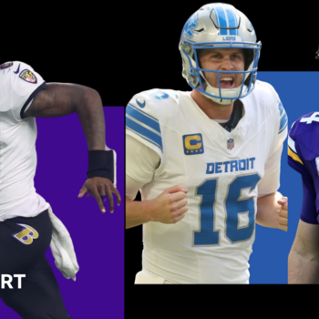 Lamar Jackson running and Jared Goff facing Sam Darnold in NFL final weekend preview graphic