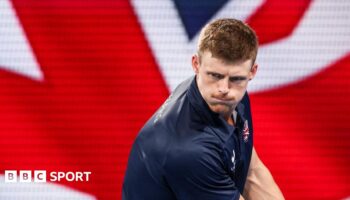 Billy Harris hits a backhand return during Great Britain's United Cup tie against Poland